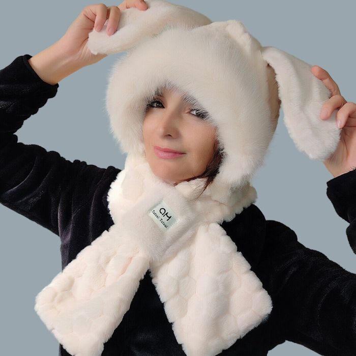 Bunny hat-scarf with ears R2184 (cream)