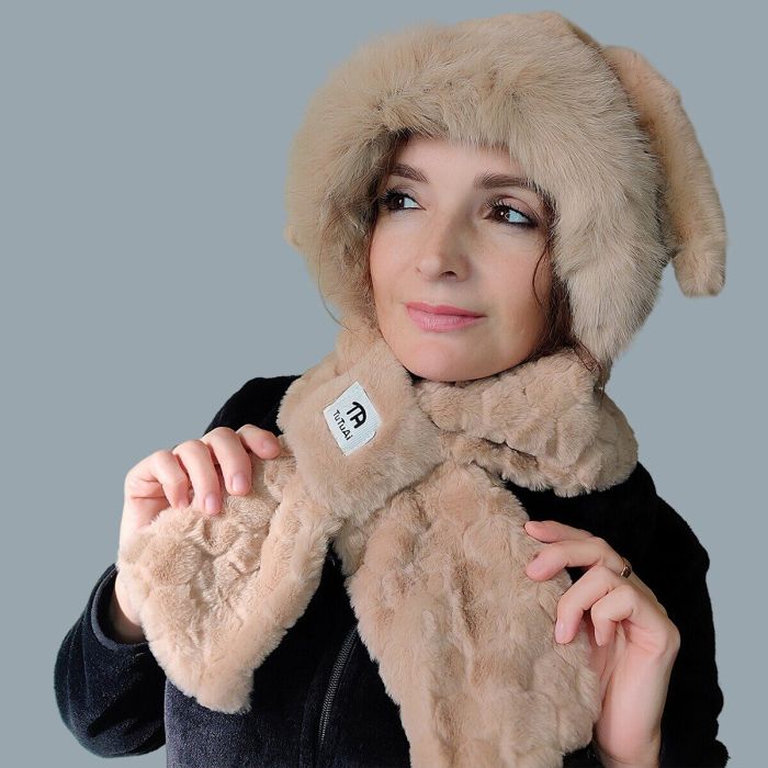 Hat-scarf with ears Bunny R2187 (beige)