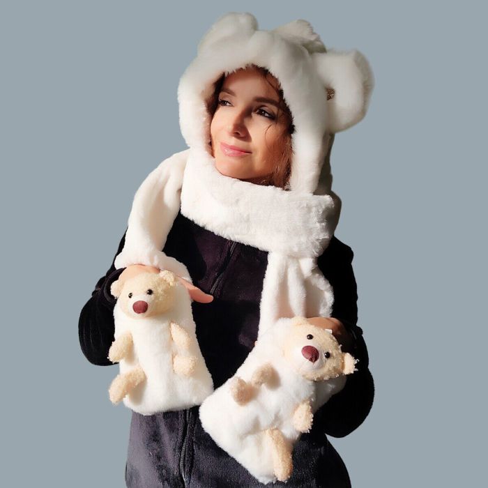 Hat-scarf with ears and scarf R2192 (Cream)