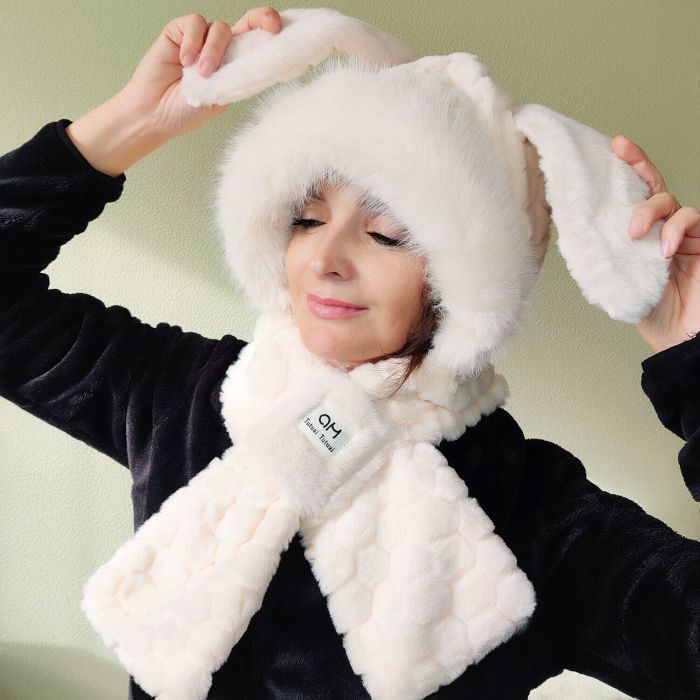 Bunny hat-scarf with ears R2184 (cream)