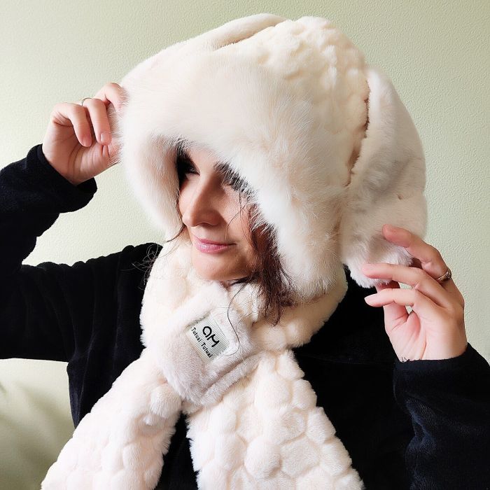 Bunny hat-scarf with ears R2184 (cream)