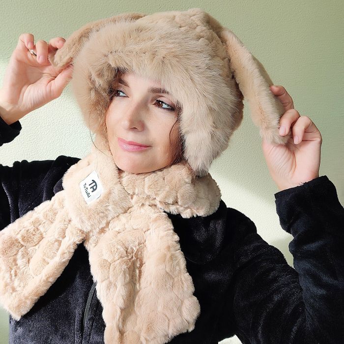 Hat-scarf with ears Bunny R2187 (beige)
