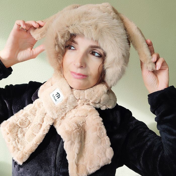 Hat-scarf with ears Bunny R2187 (beige)