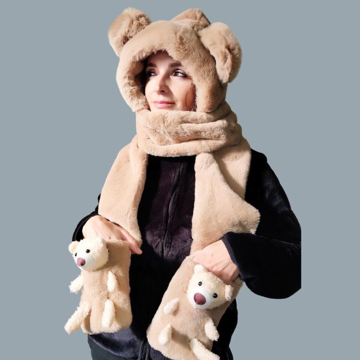 Hat-scarf with ears and scarf R2191 (Beige)