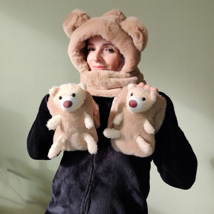 Hat-scarf with ears and scarf R2191 (Beige)