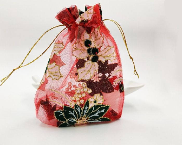 Gift bag made of fabric ТOrganza with patternУ NG/10*13 Red